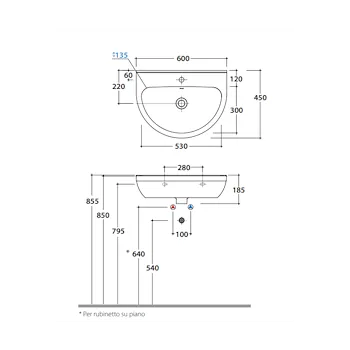 Grace lavabo sospeso/colonna 60x45 bianco lucido monoforo codice prod: GRN60BI product photo Foto2 L2