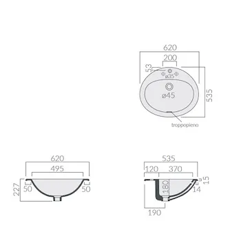 Eloise lavabo a incasso 62x62 bianco lucido monoforo codice prod: 6001 product photo Foto2 L2