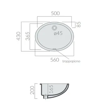 Lavabo Denise Incasso Sottopiano Bianco 56 cm codice prod: 6002 product photo Foto1 L2