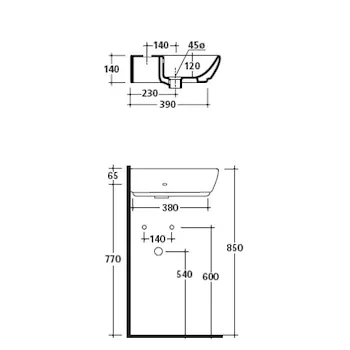 M2 lavabo angolo 1 foro 45x45 sospeso bianco codice prod: 5202 product photo Foto2 L2