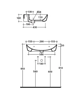 M2 lavabo sospeso 70x48 bianco lucido monoforo codice prod: 5205 product photo Foto2 L2