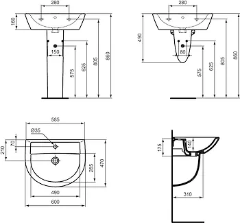 Eurovit lavabo da appoggio 60x17,5 bianco lucido codice prod: W332301 product photo Foto4 L2