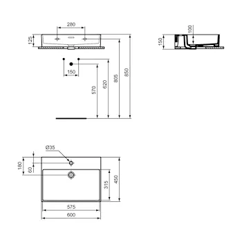 Extra lavabo da appoggio con foro troppopieno 60X45 bianco codice prod: T372701 product photo Foto4 L2