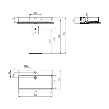 Extra lavabo da appoggio con foro troppopieno 80X45 bianco codice prod: T372901 product photo Foto4 L2