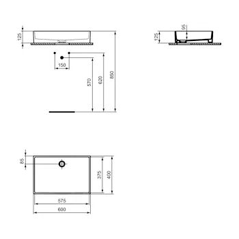 Extra lavabo senza foro e troppo pieno 60X40 bianco da appoggio codice prod: T374001 product photo Foto2 L2