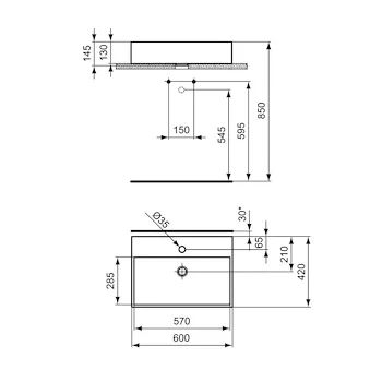 Strada lavabo da appoggio 60x42 bianco lucido monoforo codice prod: K078101 product photo Foto1 L2