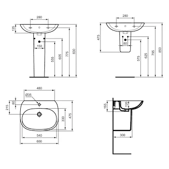 Tesi design lavabo 1 foro 60X48 bianco sospeso codice prod: T352201 product photo Foto4 L2