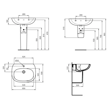 Tesi New lavabo sospeso 65x50 bianco lucido monoforo colonna e semicolonna non inclusa codice prod: T351301 product photo Foto3 L2