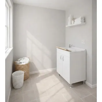 Eco lavatoio in nobilitato 80x50x85 senza cesto, asse di lavaggio in legno e kit di scarico autopule codice prod: 6010 product photo Foto1 L2