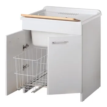 Lux lavatoio in nobilitato 60x60x85, con asse di lavaggio in legno, portabiancheria e kit di scarico codice prod: 7007LUX product photo Default L2