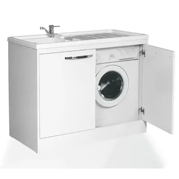 Nascondi lavatrice in nobilitato lavatoio 109x60x92, vasca reversibile con asse di lavaggio in legno codice prod: 5008 product photo Default L2