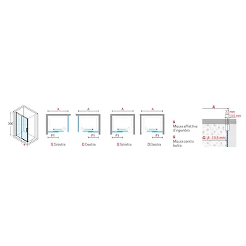 Rose Rosse 2 ante porta scorrevole con fisso dx 116x122 profilo cromato e vetro trasparente codice prod: ROSE2P116D-1B product photo Foto4 L2