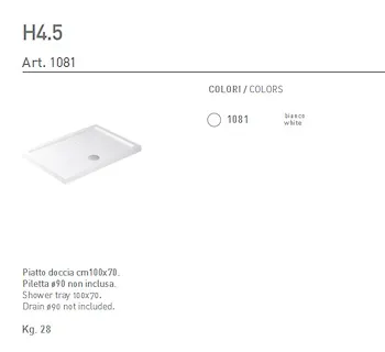 H4,5 piatto doccia 100x70 bianco lucido in ceramica codice prod: 1081 product photo Foto1 L2