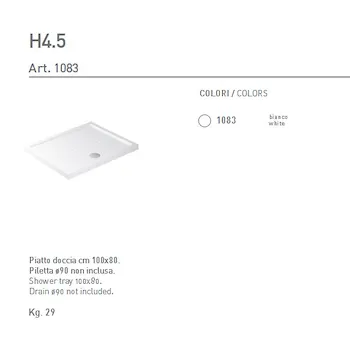 H4,5 piatto doccia 100x80 bianco lucido in ceramica codice prod: 1083 product photo Foto1 L2