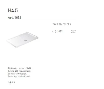 H4,5 piatto doccia 120x70 bianco lucido in ceramica codice prod: 1082 product photo Foto1 L2
