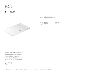 H4,5 piatto doccia 120x80 bianco lucido in ceramica codice prod: 1084 product photo Foto1 L2