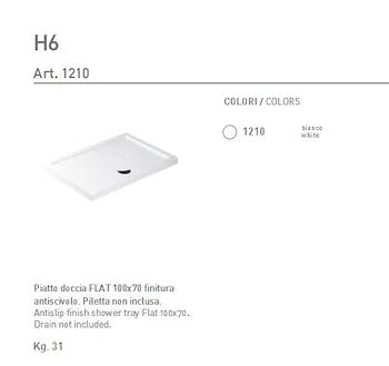H6 piatto doccia 70X100  bianco codice prod: 1210 product photo Foto1 L2