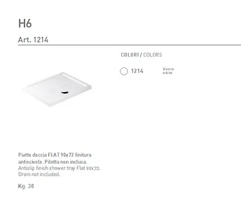 H6 piatto doccia 72x90 bianco lucido in ceramica codice prod: 1214 product photo Foto1 L2