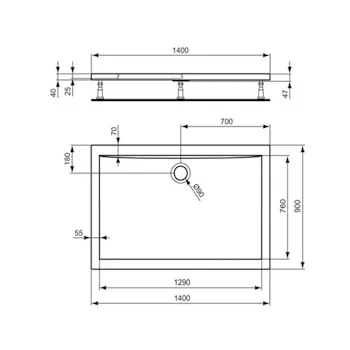 Ultra Flat piatto doccia 140x90 bianco lucido in acrilico codice prod: K518601 product photo Foto1 L2