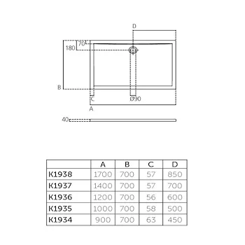 Ultra Flat piatto doccia 90x70 bianco lucido in acrilico codice prod: K193401 product photo Foto1 L2