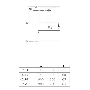 Ultra Flat piatto doccia 90x75 bianco lucido in acrilico codice prod: K517901 product photo Foto1 L2