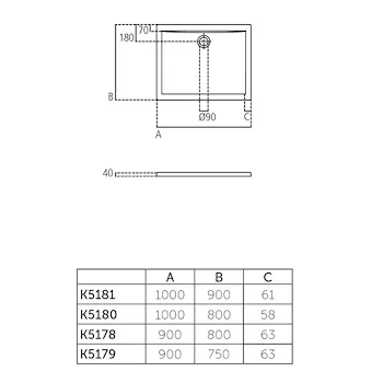 Ultra flat piatto doccia acrilico 100x80 beu codice prod: K518001 product photo Foto1 L2