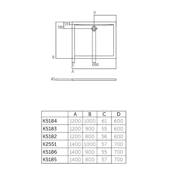 Ultra Flat piatto doccia acrilico 120x90 codice prod: K518301 product photo Foto1 L2