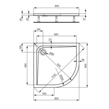 Ultra Flat piatto doccia angolare 80x80 bianco lucido in acrilico codice prod: K193901 product photo Foto1 L2