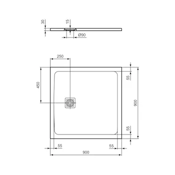 Ultra Flat S+ piatto doccia ceramica quadrato 90x90 bianco h 3 codice prod: T5597FR product photo Foto2 L2