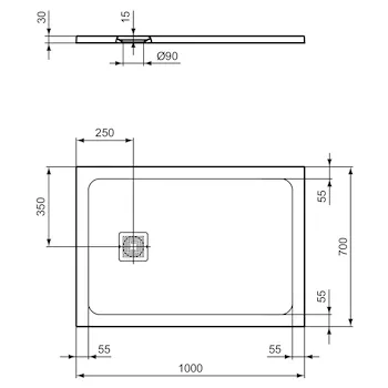Ultra Flat S+ piatto doccia ceramica rettangolare 100X70 bianco h 3 codice prod: T5606FR product photo Foto2 L2