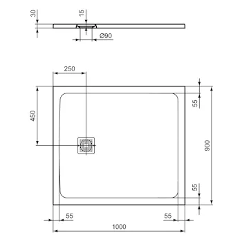 Ultra Flat S+ piatto doccia ceramica rettangolare 100X90 bianco h 3 codice prod: T5607FR product photo Foto2 L2