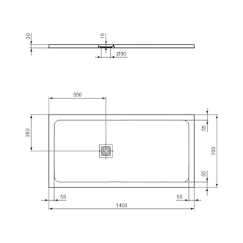 Ultra Flat S+ piatto doccia ceramica rettangolare 140x70 bianco h 3 codice prod: T5613FR product photo Foto2 L2