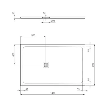 Ultra Flat S+ piatto doccia ceramica rettangolare 140x90 bianco h 3 codice prod: T5598FR product photo Foto2 L2