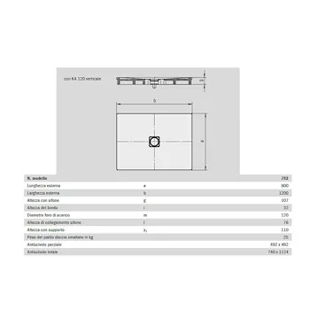 Conoflat piatto doccia 120x80 bianco lucido in acciaio smaltato codice prod: 465248040001 product photo Foto1 L2