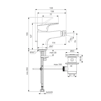 Cerabase miscelatore bidet Cerabase cromato con piletta codice prod: BC840AA product photo Foto2 L2
