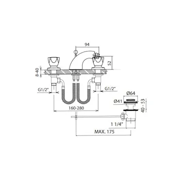 Alfa Beta gruppo bidet con bocca 3 fori piletta 1"1/4 tubi flessibili cromato codice prod: 55400000B051 product photo Foto1 L2