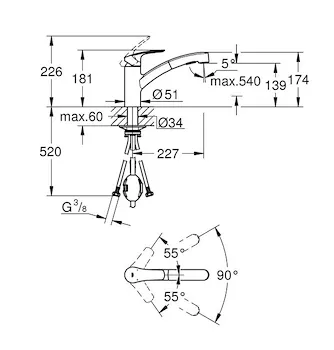 GROHE EUROSMART monocomando per lavello bocca bassa due getti codice prod: 30305001 product photo Foto2 L2