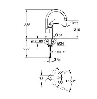 GROHE EUROSMART NEW miscelatore lavello  bocca alta cromata codice prod: 33202003 product photo Foto3 L2