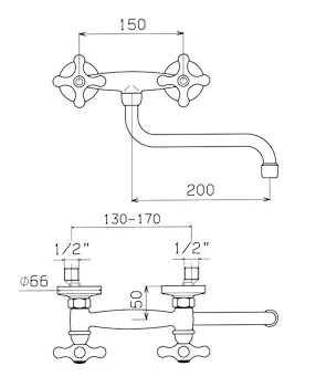 Epoca rubinetto lavello a parete bocca girevole codice prod: 70350741E121 product photo Foto1 L2