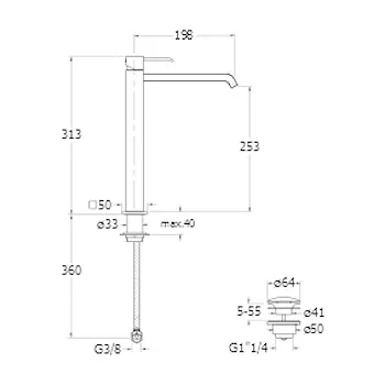 Quadri rubinetto lavabo monoleva con piletta codice prod: LISQM22851 product photo Foto1 L2