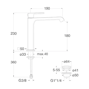 Quadri rubinetto lavabo monoleva senza piletta codice prod: LISQM92751 product photo Foto1 L2