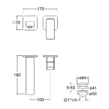 Quadri s rubinetto lavabo a parete senza piletta codice prod: LISQS95751 product photo Foto1 L2
