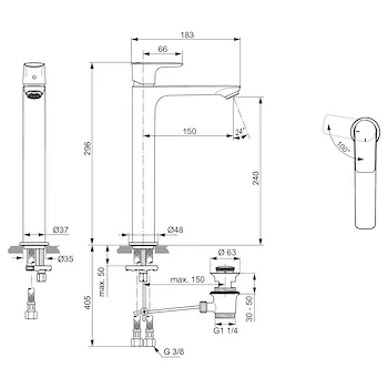 Connect air miscelatore lavabo alto da appoggio slim-bluestart cromato codice prod: A7026AA product photo Foto2 L2