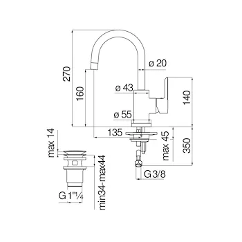 Abc miscelatore lavabo bocca girevole con scarico 1"1/4 codice prod: AB87338/2CR product photo Foto1 L2