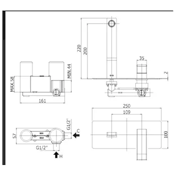 Level rubinetto lavabo a parete codice prod: LEA105CR product photo Foto1 L2