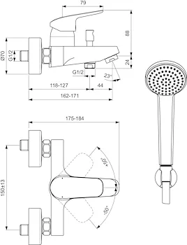 Ceraflex B1722AA miscelatore esterno per vasca/doccia con doccetta codice prod: B1722AA product photo Foto2 L2