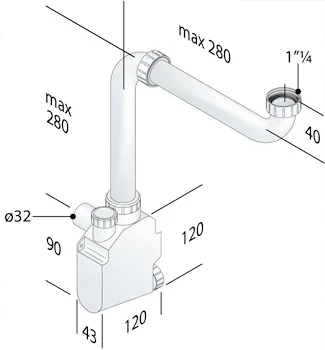 SIFONE SALVASPAZIO IN ABS 1"1/4 X MOBILI BAGNO USCITA D32 codice prod: DSV20950 product photo Default L2