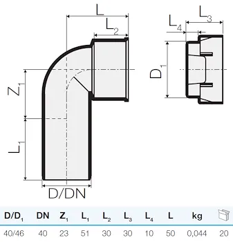 Curva tec. tre strati d.40-46,0 +tappo codice prod: IT00187 product photo Foto1 L2