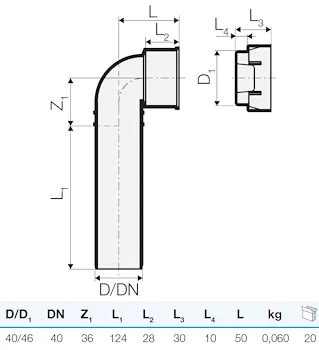 Curva tecnica prolungata con tappo tre strati htsw d40/46 codice prod: IT00197 product photo Foto1 L2