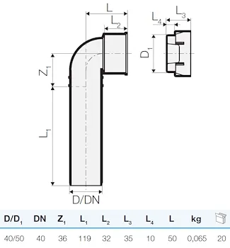 Curva tecnica prolungata con tappo tre strati htsw d40/50 codice prod: IT00198 product photo Foto1 L2